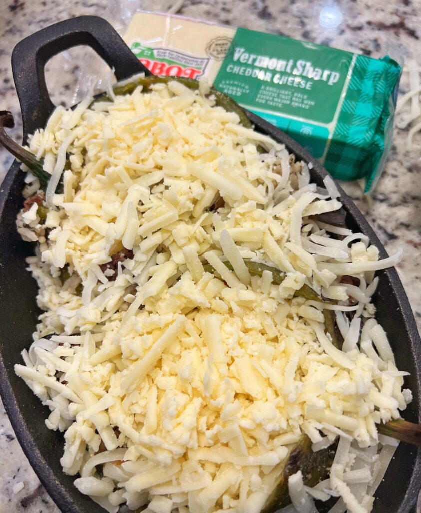 Cheddar cheese covered peppers