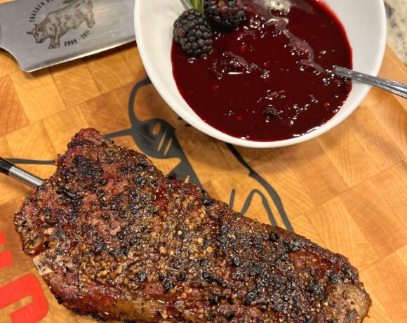 Yak steak with berry balsamic steak sauce