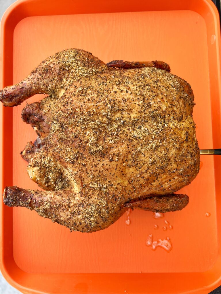 Whole roasted chicken off the Traeger