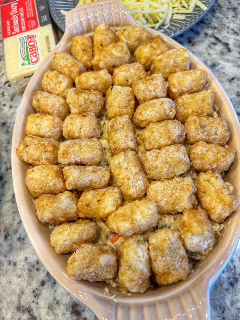 Tater tots on the casserole