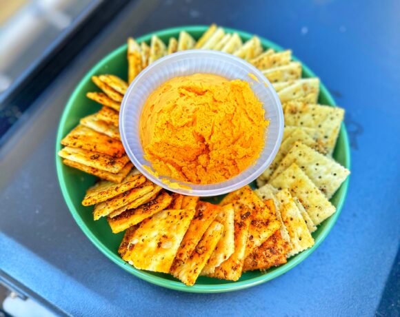 Smoky Traegered Snack Crackers with pub cheese
