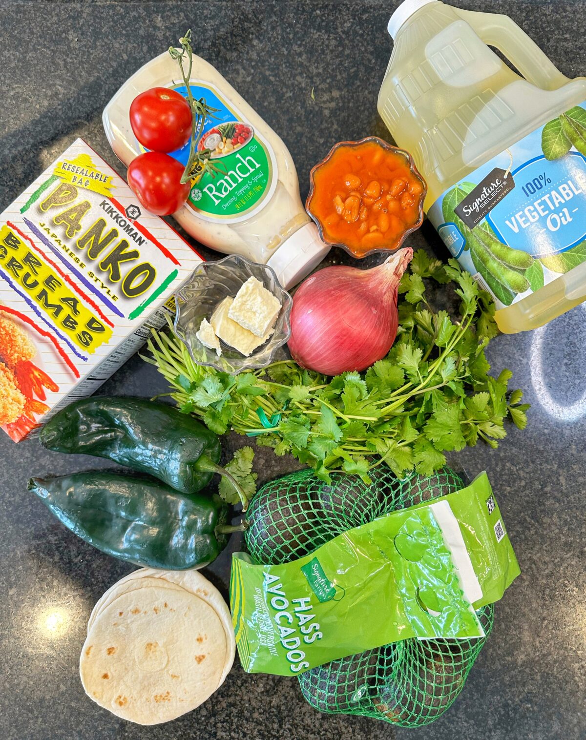 Ingredients for fried avocado tacos.