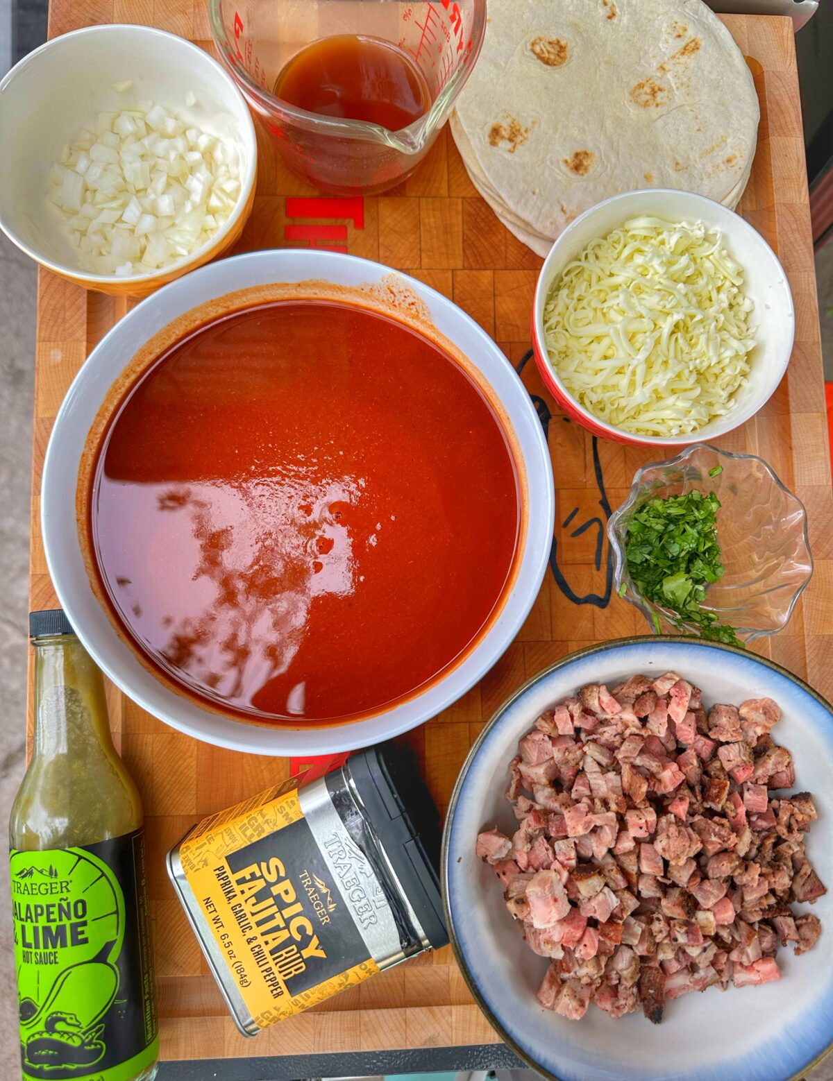 An array of quick birria taco ingredients.