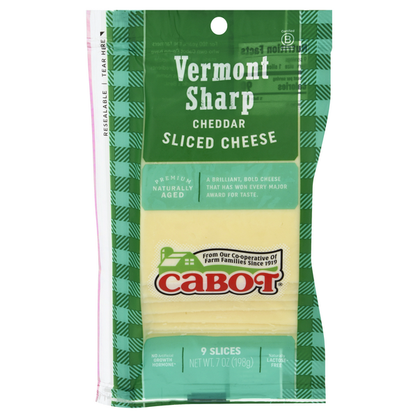 Cabot Vermont Sharp Cheddar Cheese slices.